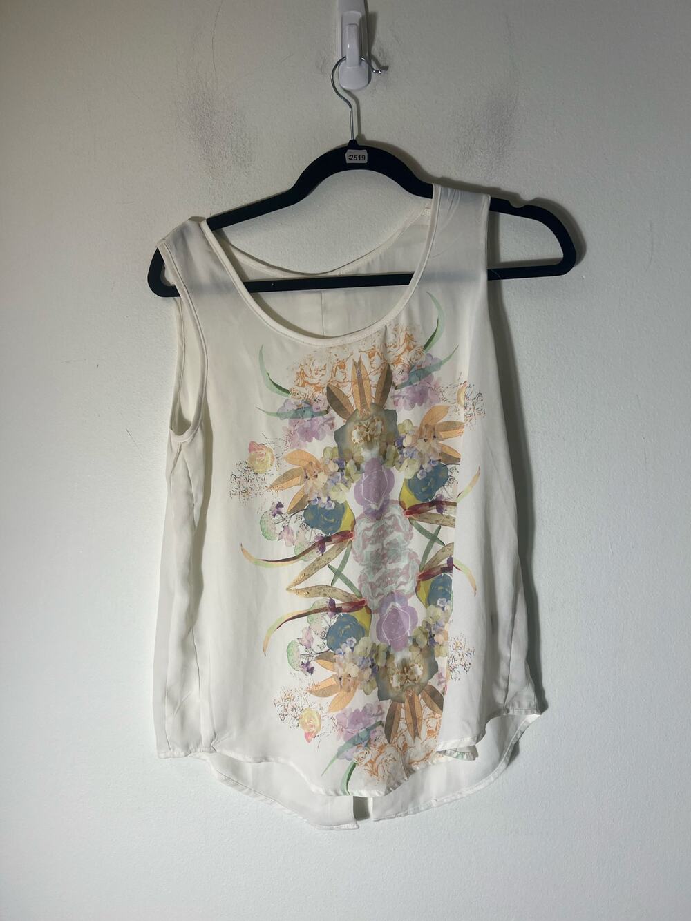 No Brand White Floral Sleeveless Tank Top Sz S